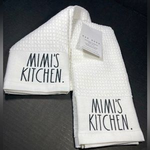 MIMI’S KITCHEN SET OF 2 TOWELS RAE DUNN NEW BLACK WHITE MIMI 16x24